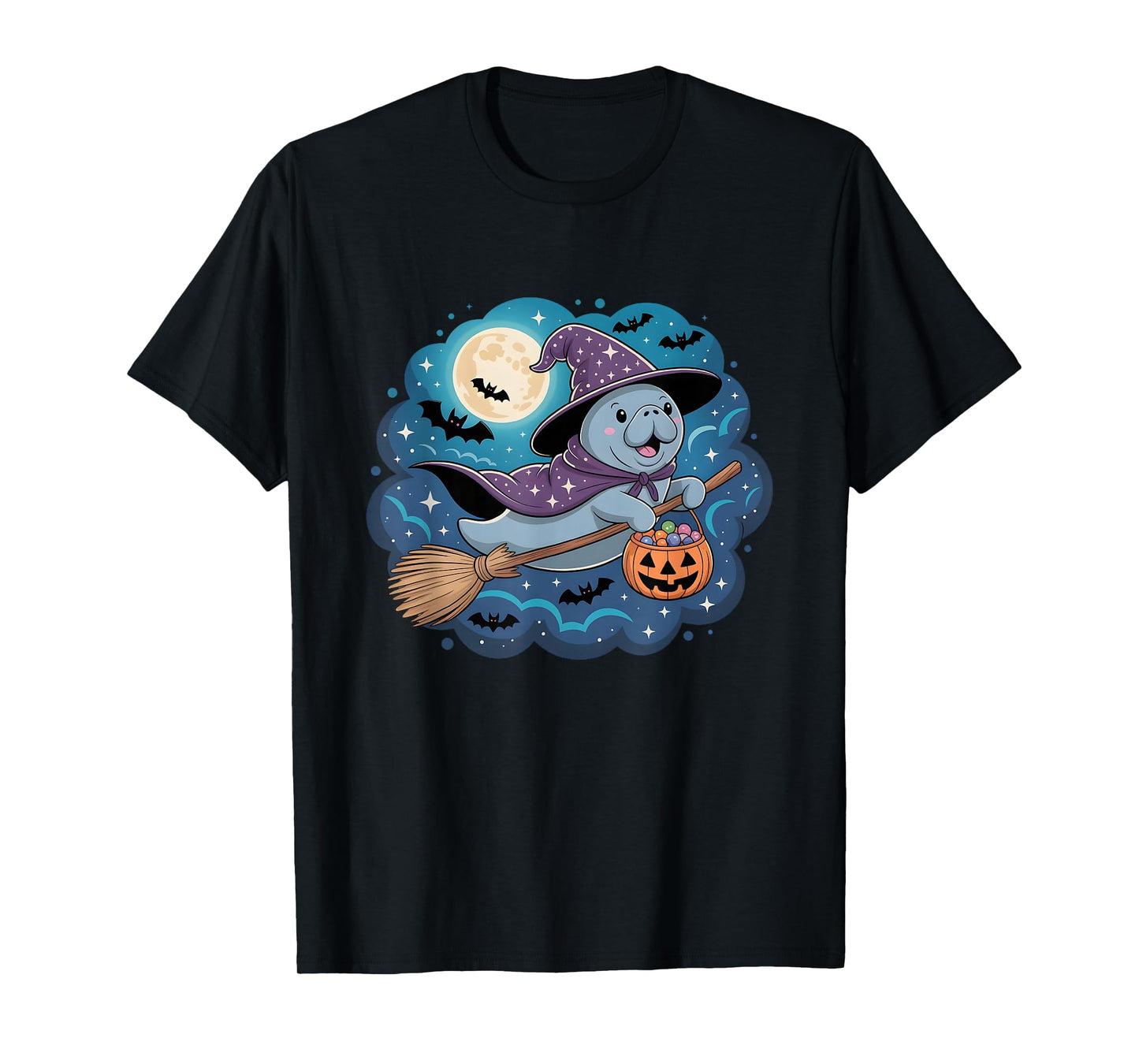 Cute Manatee Witch Halloween Funny Halloween Animal T-Shirt