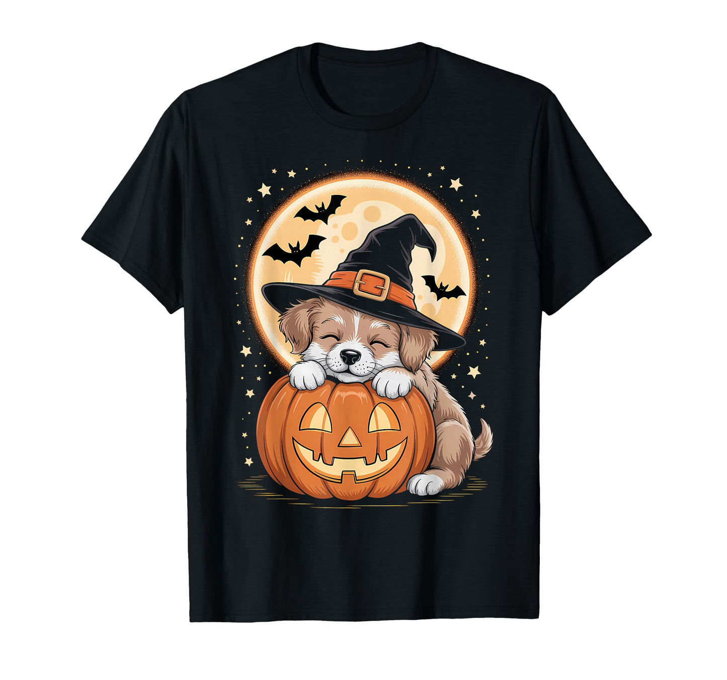 Halloween Puppy Dog Witch Hat Pumpkin Spooky T-Shirt