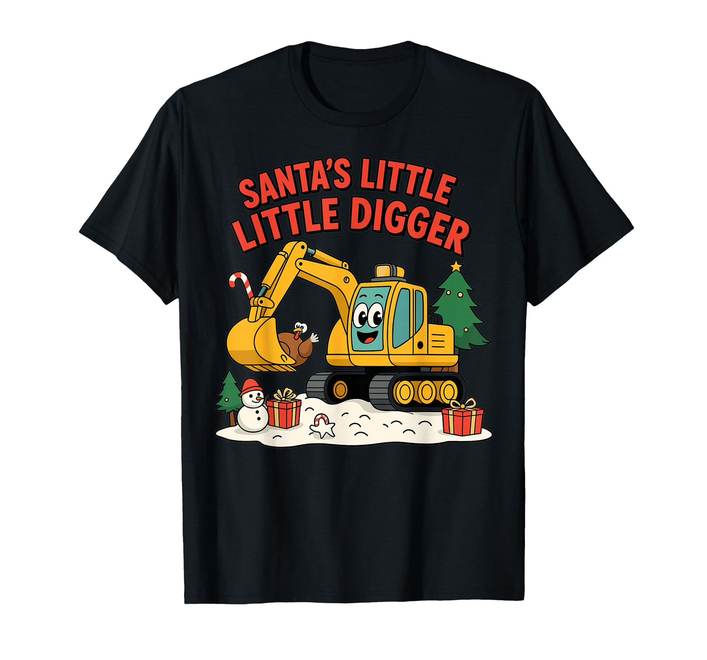 Christmas Santa Little Digger Cartoon Holiday Scene T-Shirt