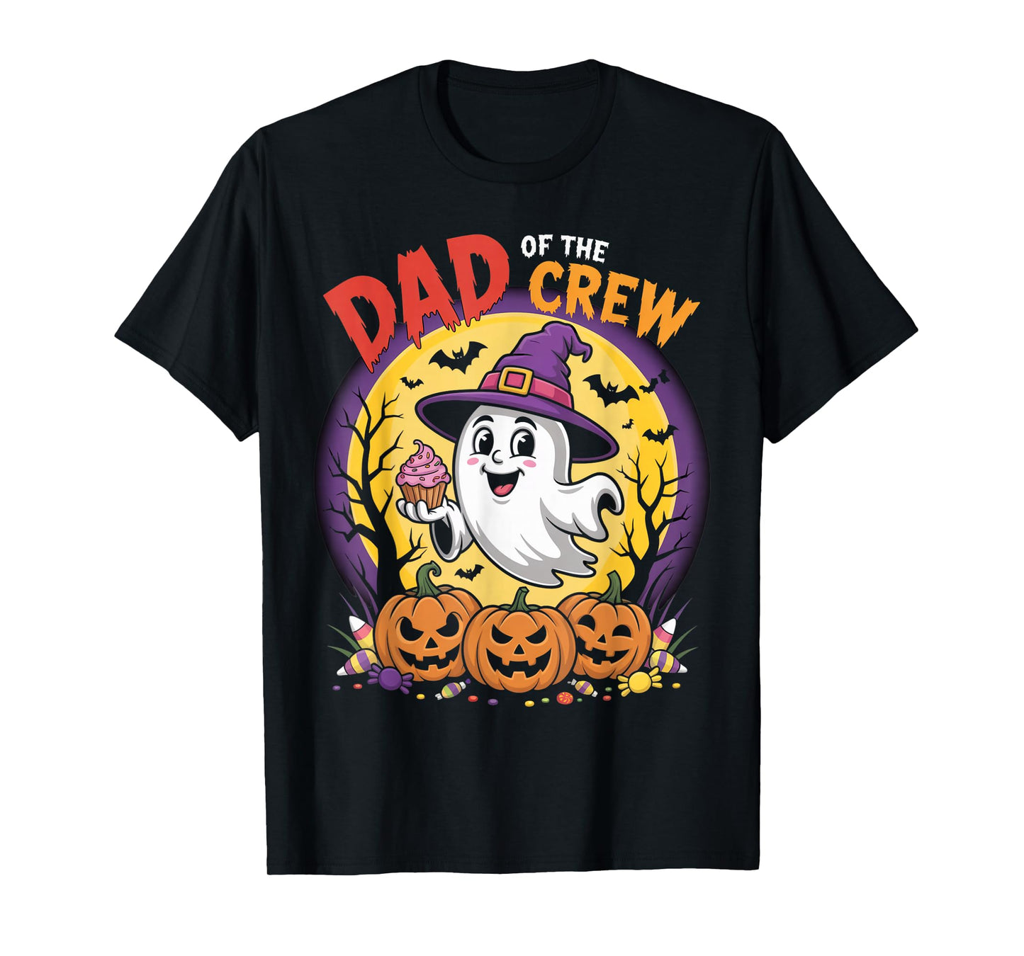 Dad of The Crew Funny Halloween Ghost Outfit with Pumpkins T-Shirt