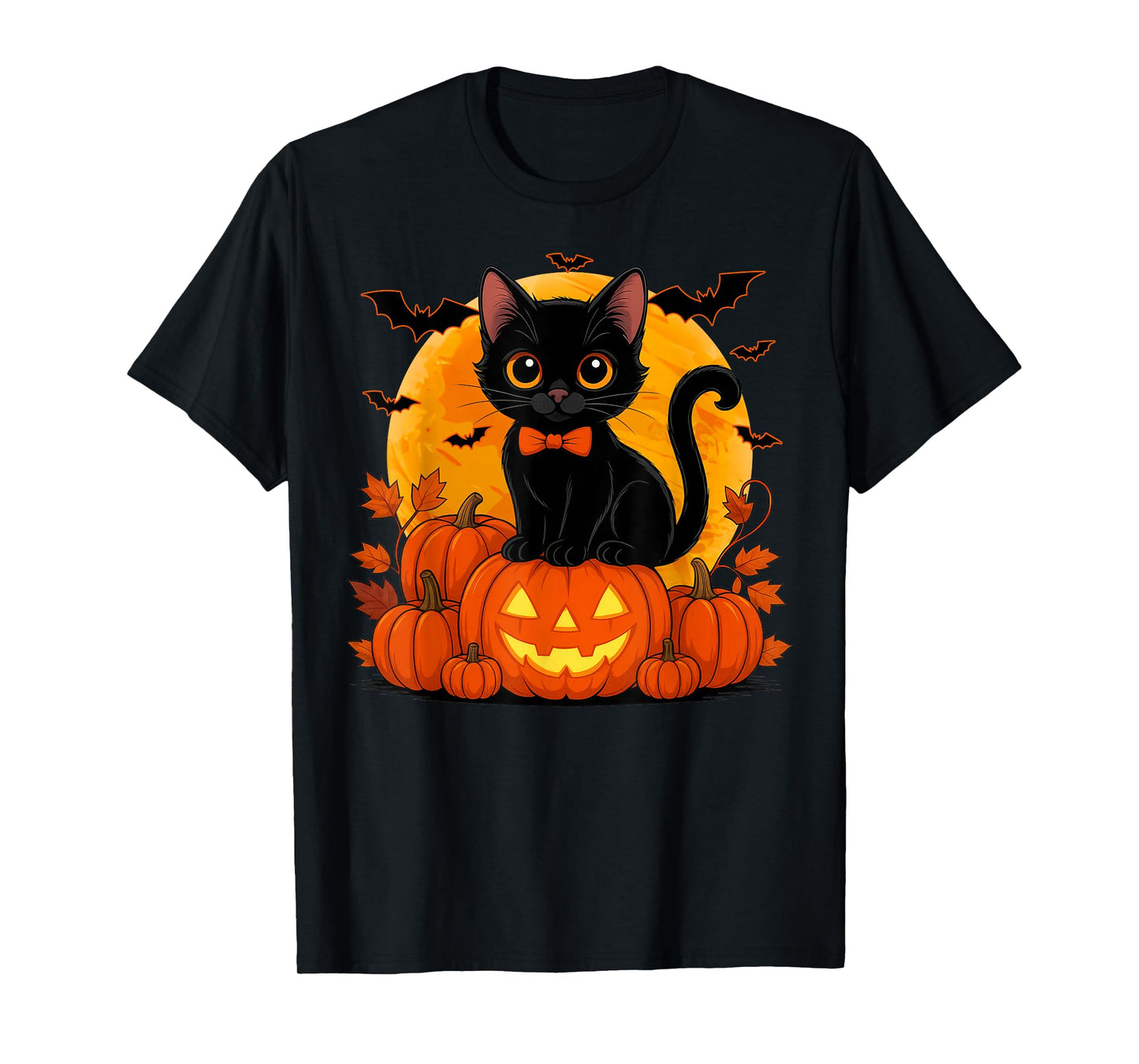 Retro Black Cat Halloween Pumpkin Costume for Women Men Kids T-Shirt