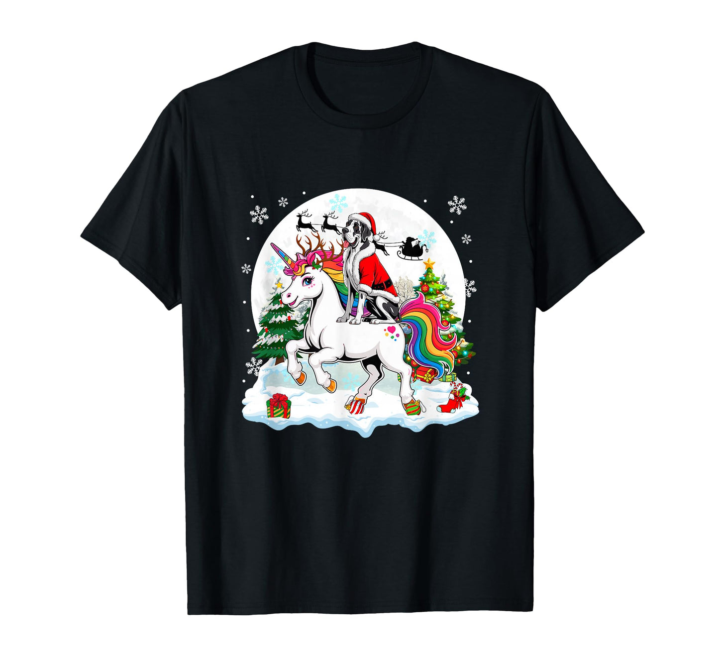 Santa Great Dane Riding Unicorn Reindeer Christmas Owner T-Shirt