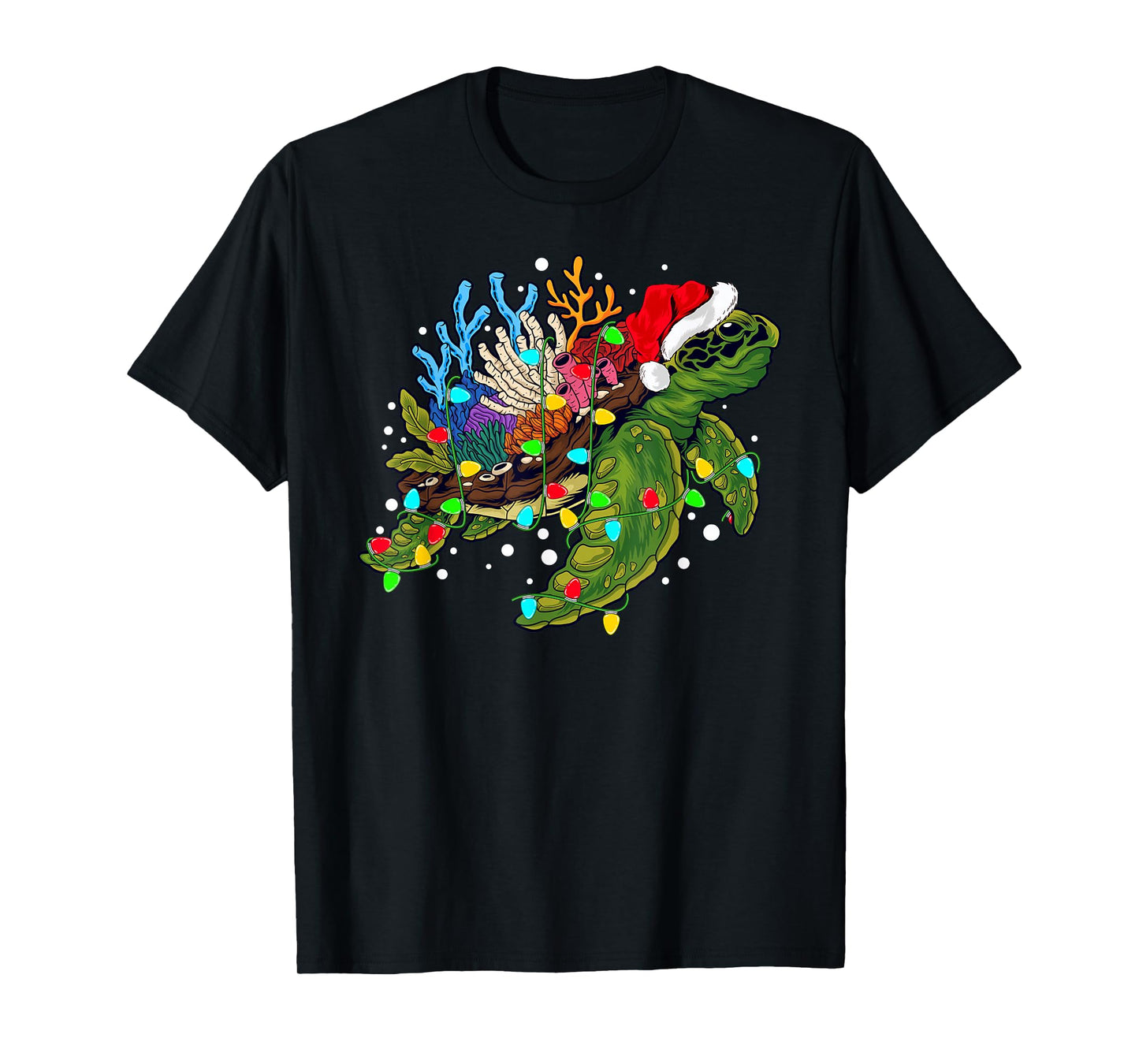 Sea Turtle Christmas Lights Funny Santa Hat Xmas T-Shirt