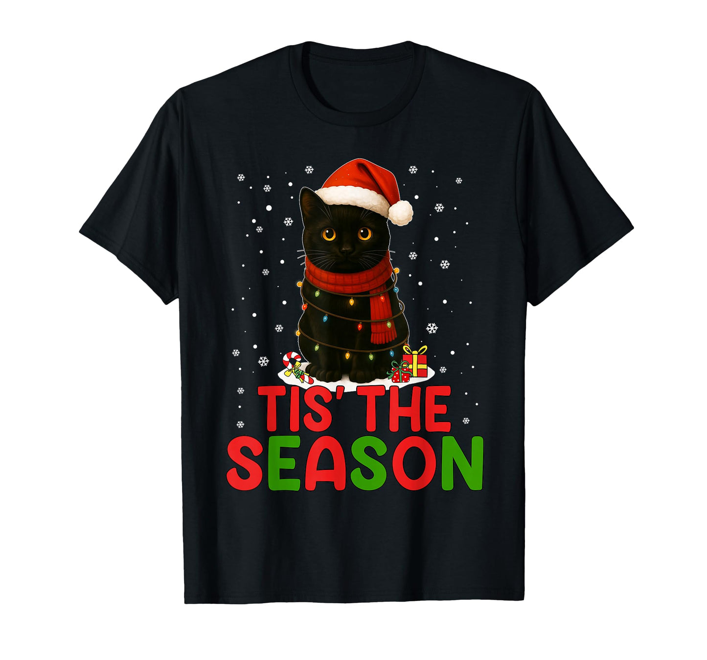 Tis' The Season Santa Hat Funny Black Cat Christmas Women T-Shirt