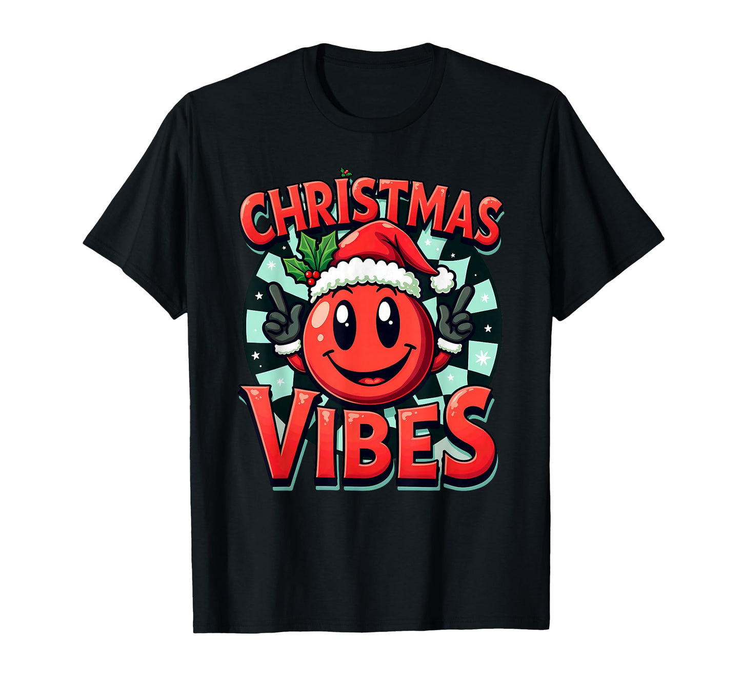 Santa Hat Smile Emoticon Christmas Vibes T-Shirt