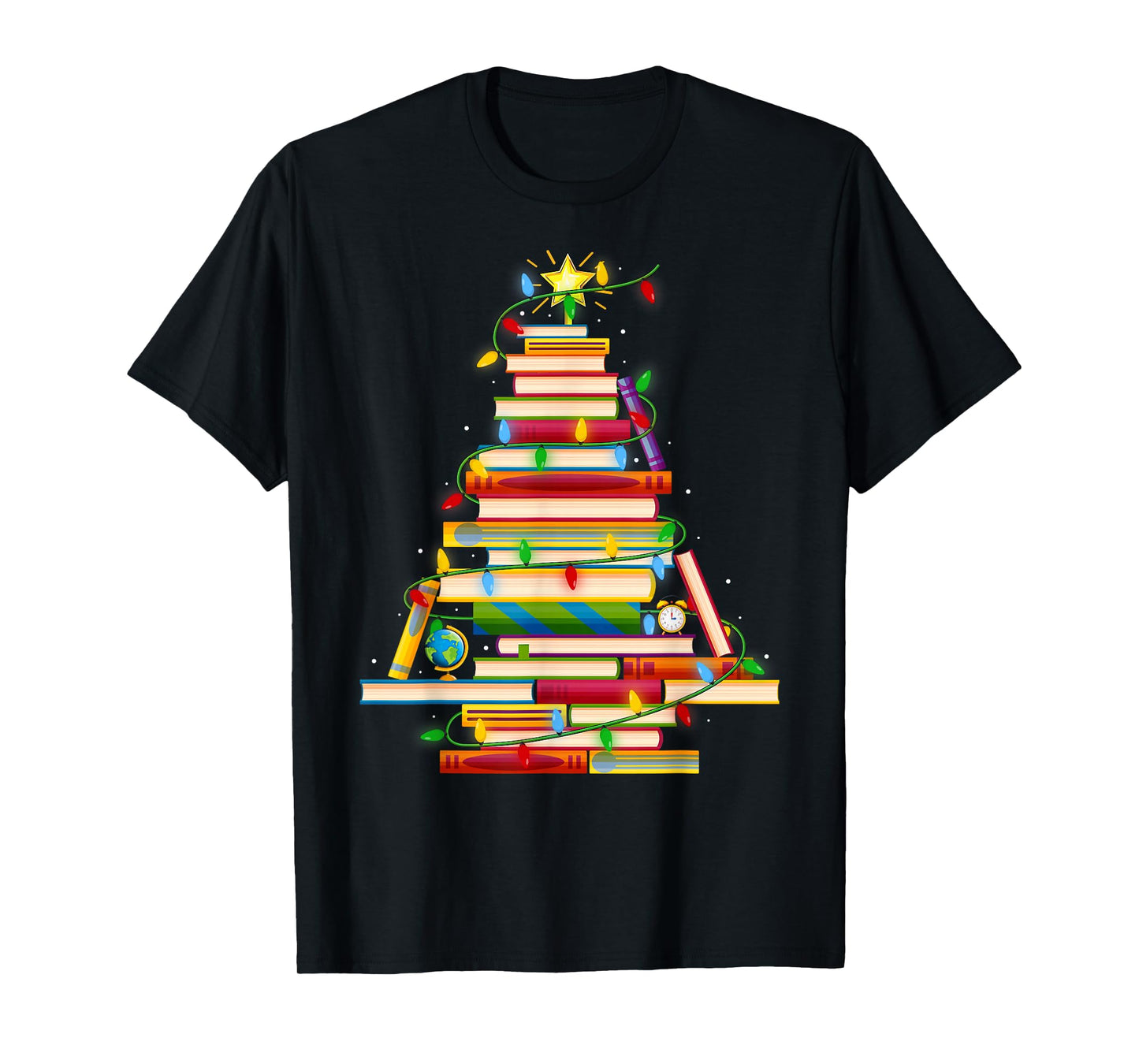 Book Christmas Tree Lights Book Lover Librarian Teacher Xmas T-Shirt