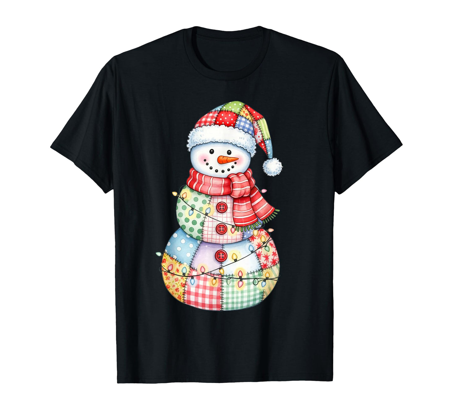 Cute Patchwork Snowman Merry Christmas Xmas Holiday Pajamas T-Shirt