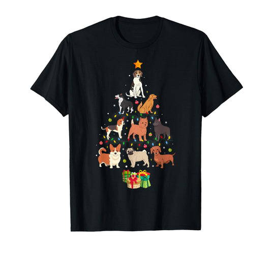 Dogs Christmas Tree Lights Funny Puppy Dog Lover Xmas T-Shirt