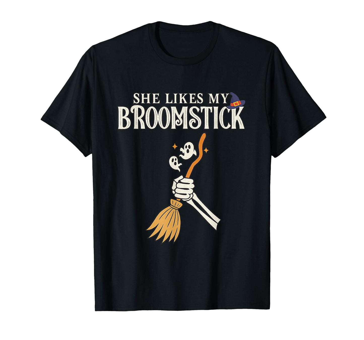 She Likes My Broomstick Couples Pumpkins Skeleton Halloween T-Shirt