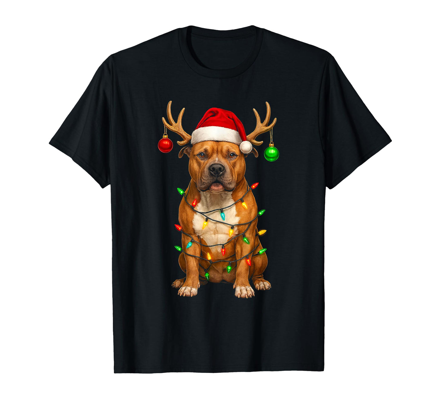 Pitbull Terrier Christmas Dog Santa Hat Lover T-Shirt