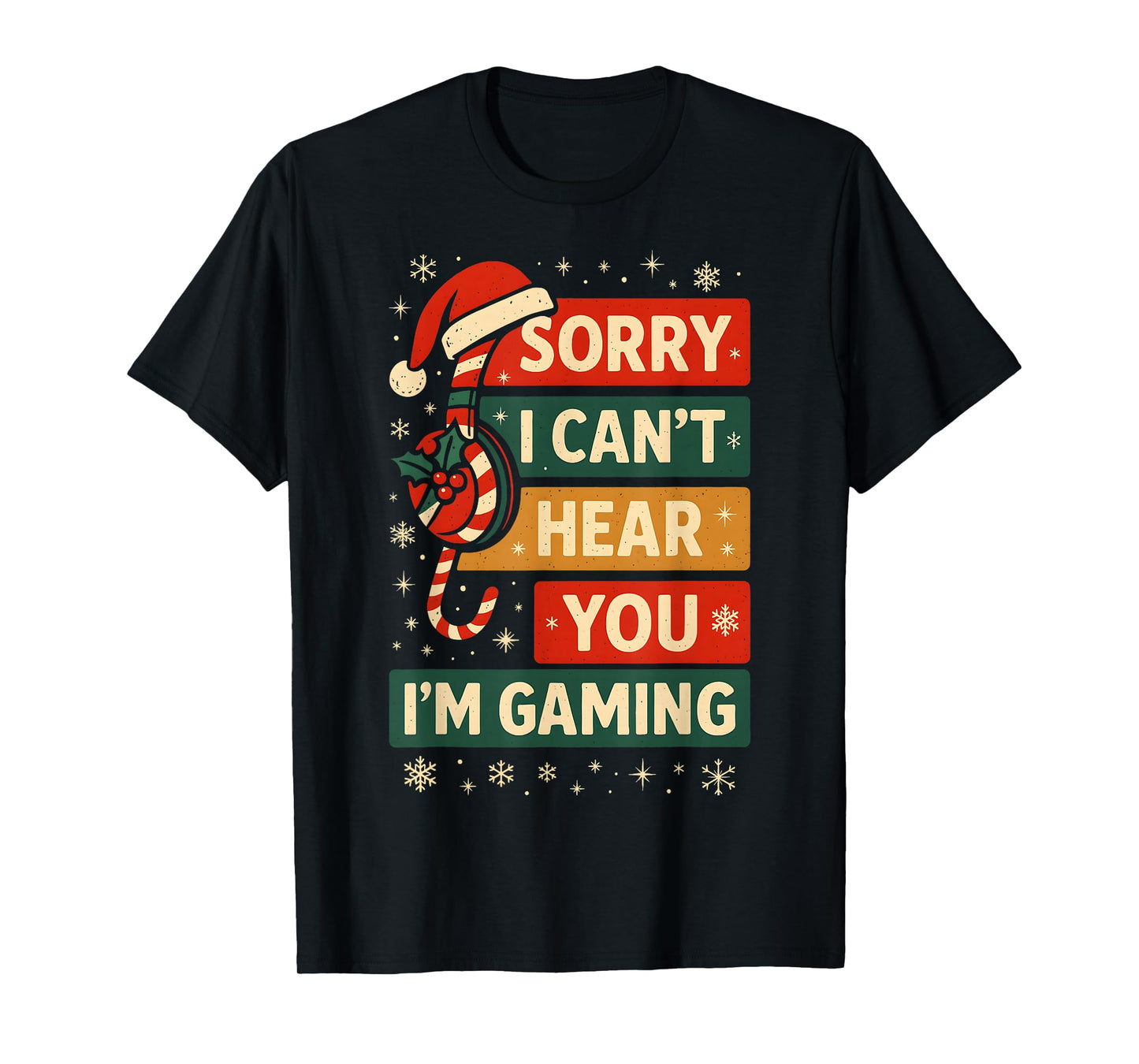 Funny Gaming Holiday Cane Candy Headset Artwork T-Shirt