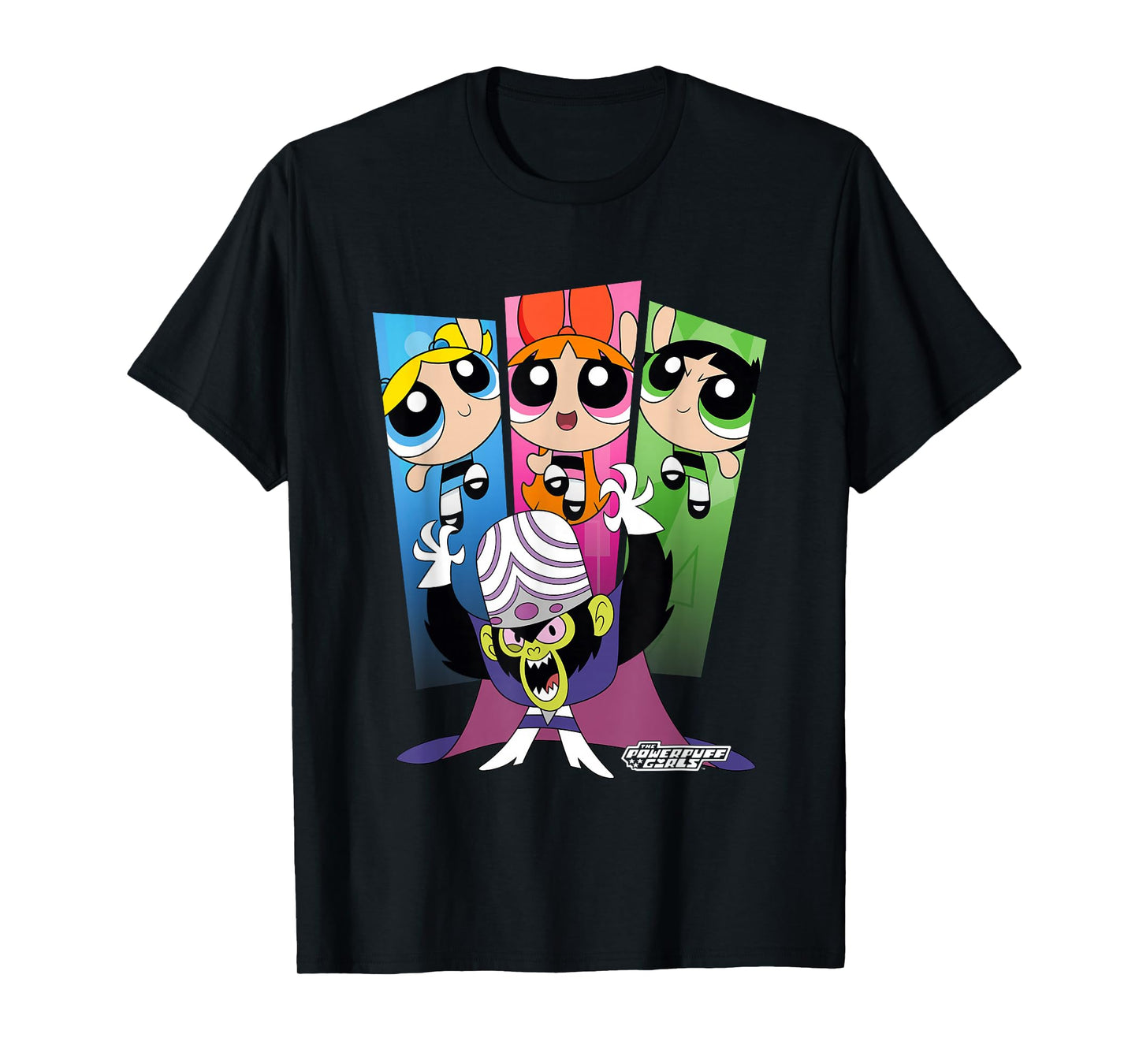 The Powerpuff Girls Mojo JoJo Group Shot Big Chest Panels T-Shirt