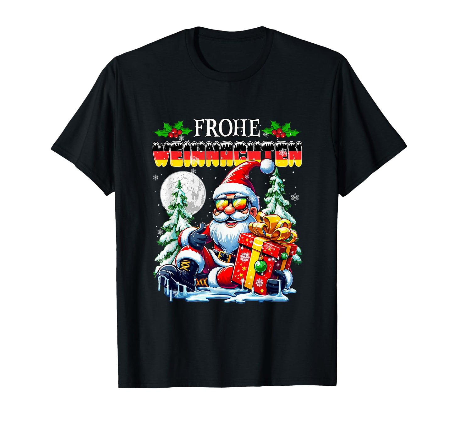 Frohe Weihnachten Merry Xmas Santa Sunglasses German Flag T-Shirt