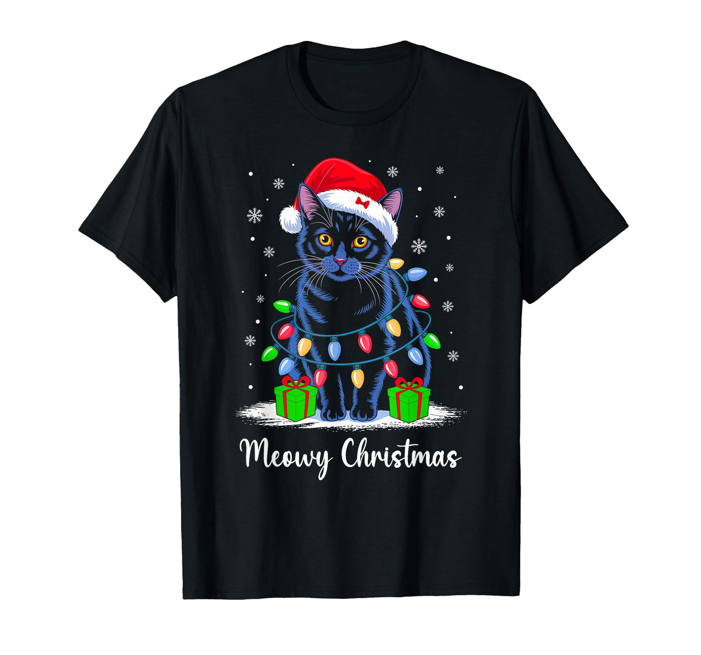 Meowy Christmas Family Matching Xmas Pajamas Santa Cat Lover T-Shirt