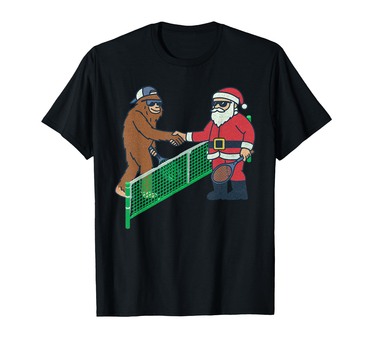 Santa Sasquatch Playing Tennis Christmas Vintage Funny Xmas T-Shirt