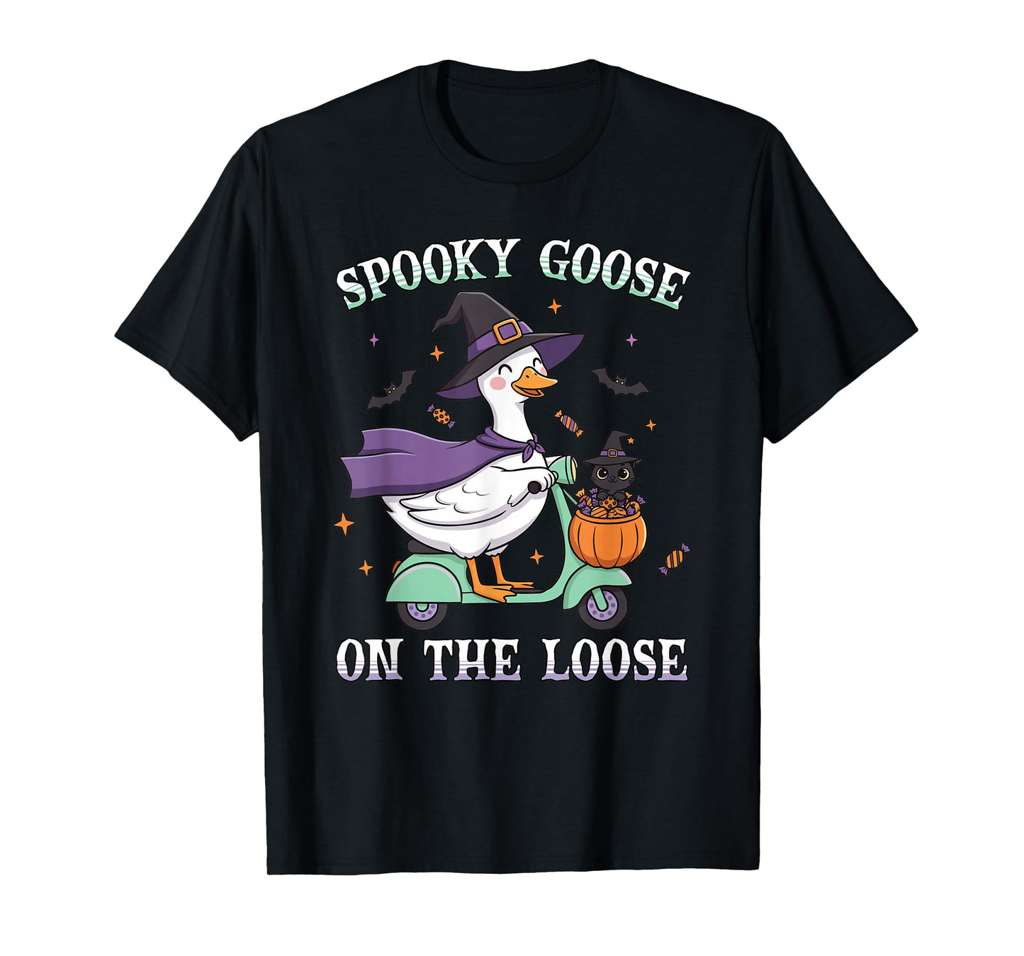 Spooky Goose On The Loose Funny Silly Animal Halloween Witch T-Shirt