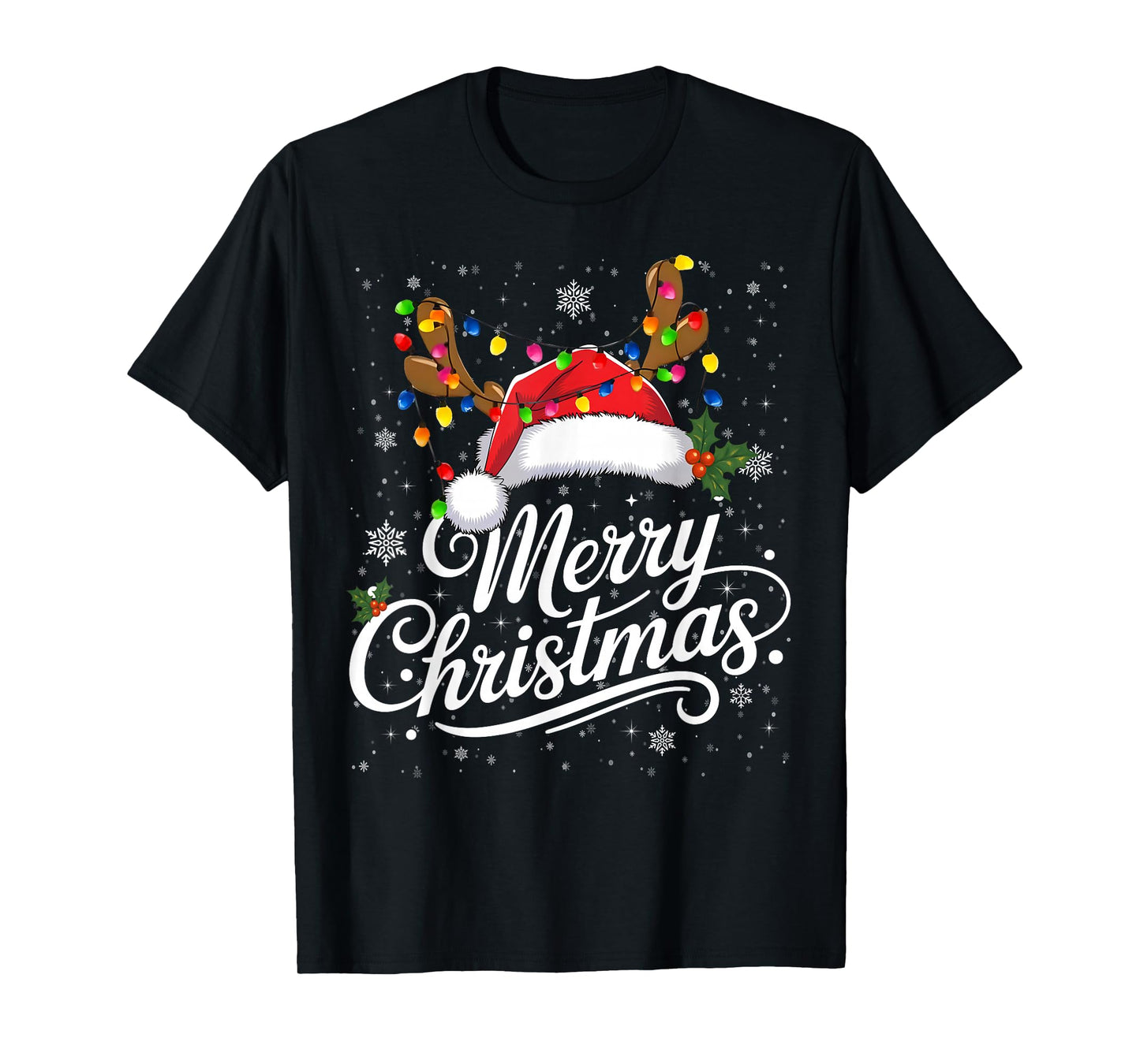 Merry Christmas Red Santa Hat Reindeer Family Xmas Men Women T-Shirt