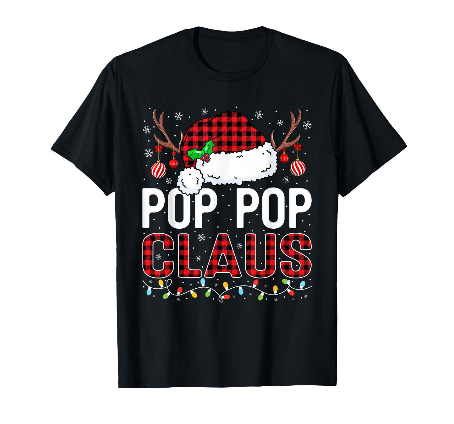 Christmas Lights Pop Pop Claus Family Matching Xmas Pajama T-Shirt
