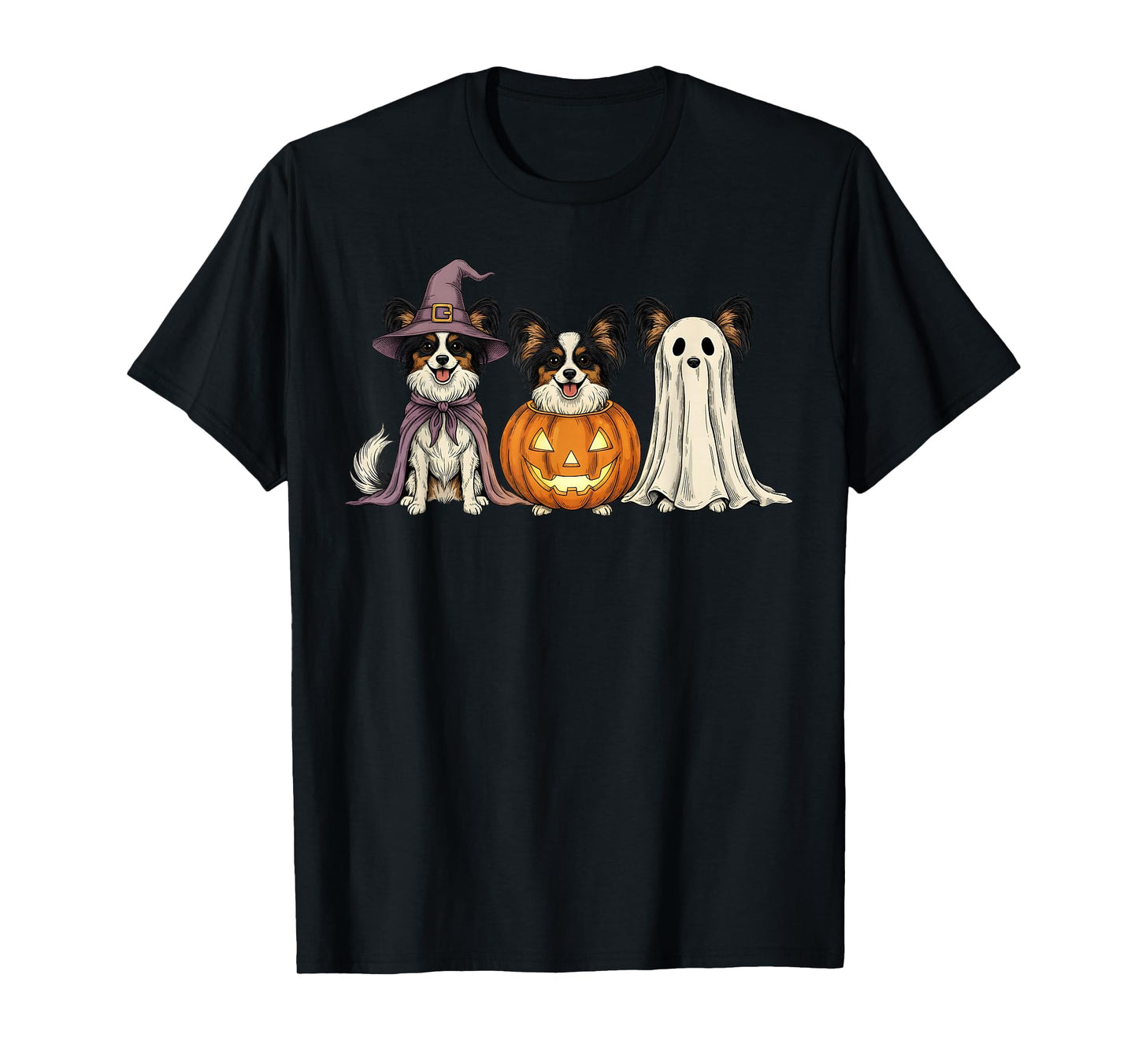 Spooky Ghost Papillon Dog Lover Pumpkin Halloween T-Shirt
