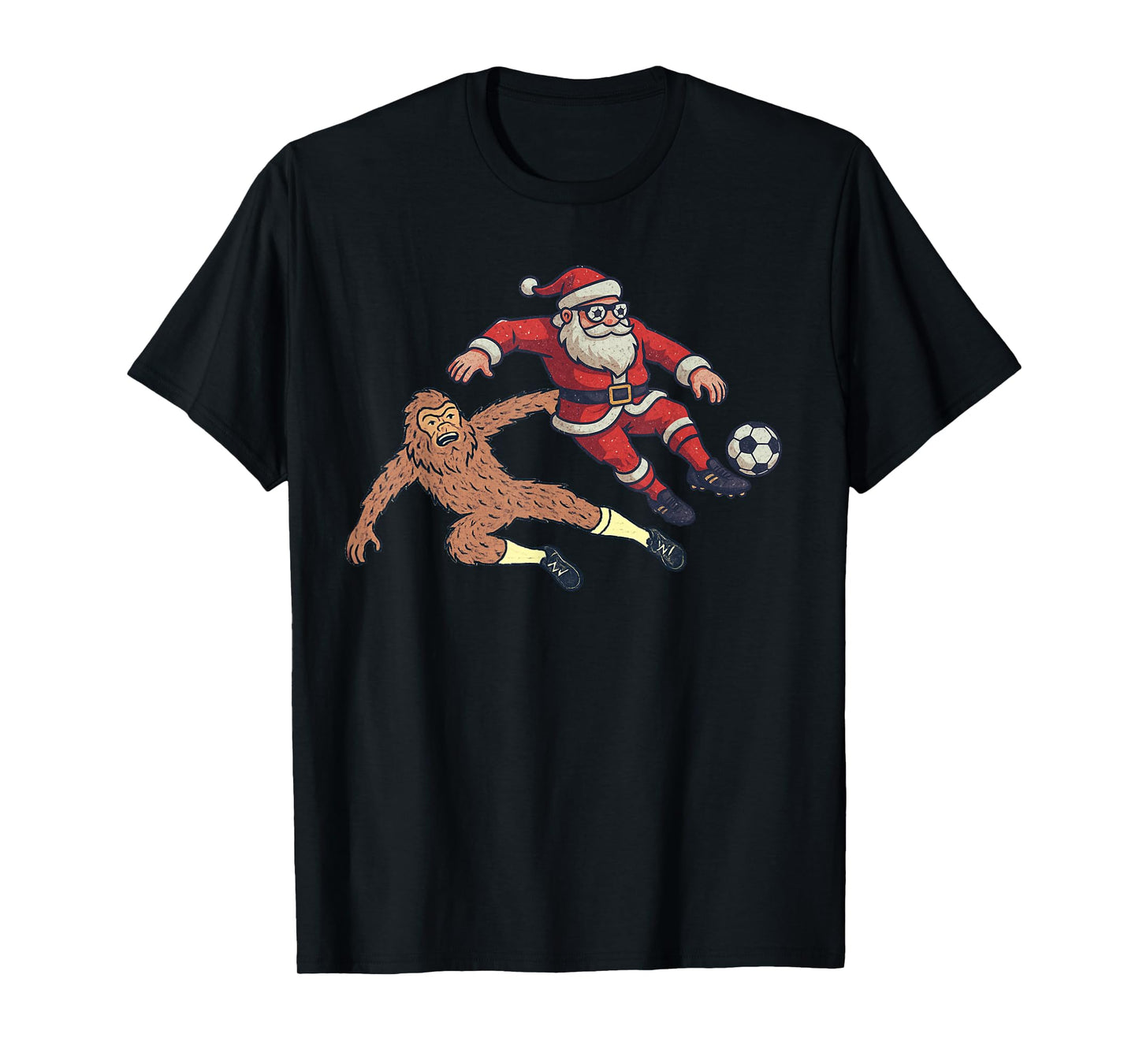 Santa Sasquatch Playing Soccer Christmas Funny Xmas Holiday T-Shirt