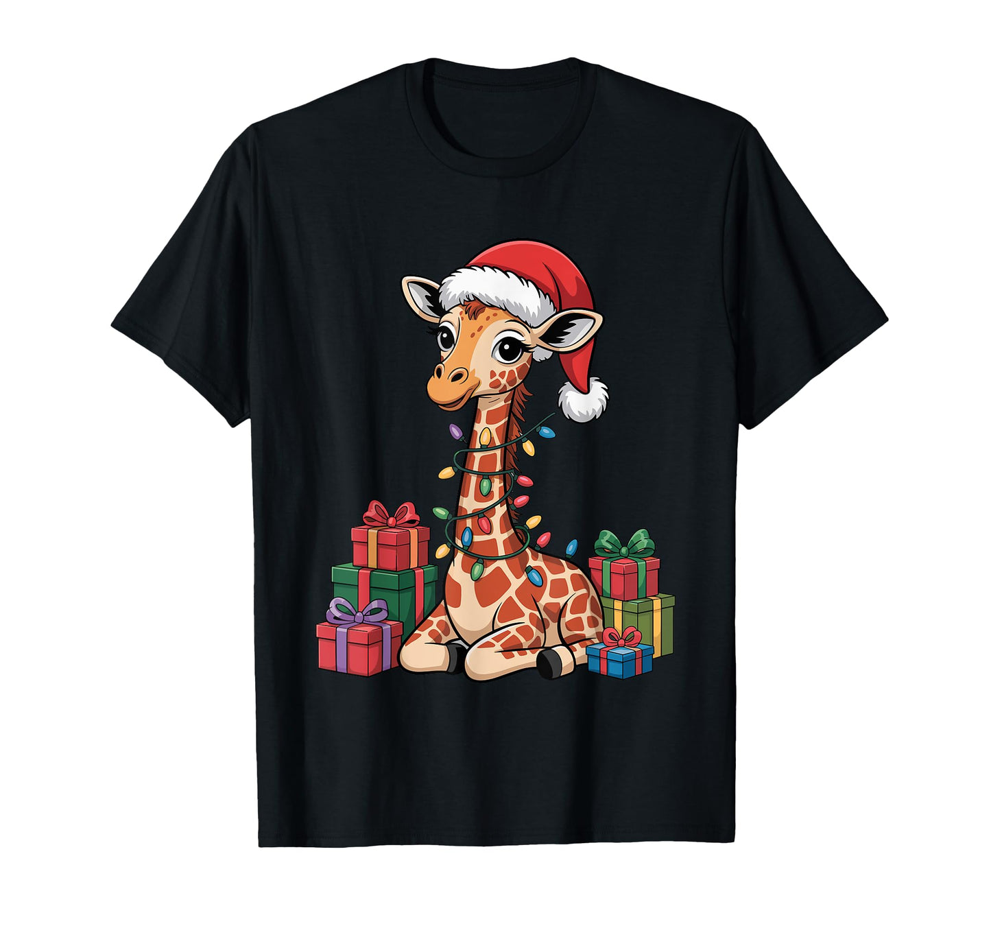 Funny Giraffe Santa Hat Animals Lovers Ugly Christmas Pajama T-Shirt