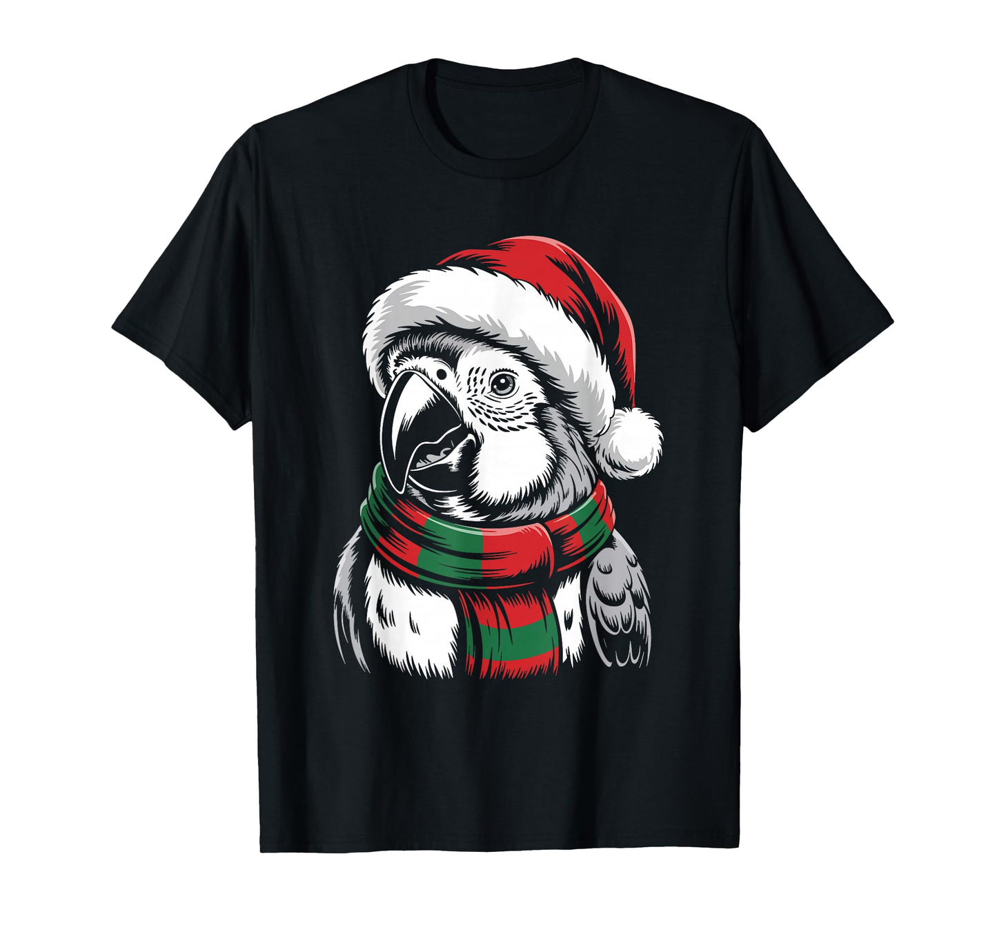 Parrot Xmas Santa Hat Scarf Christmas Costume T-Shirt