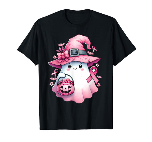 In October We Wear Pink Cute Ghost Pumpkin Breast Cancer T-Shirt