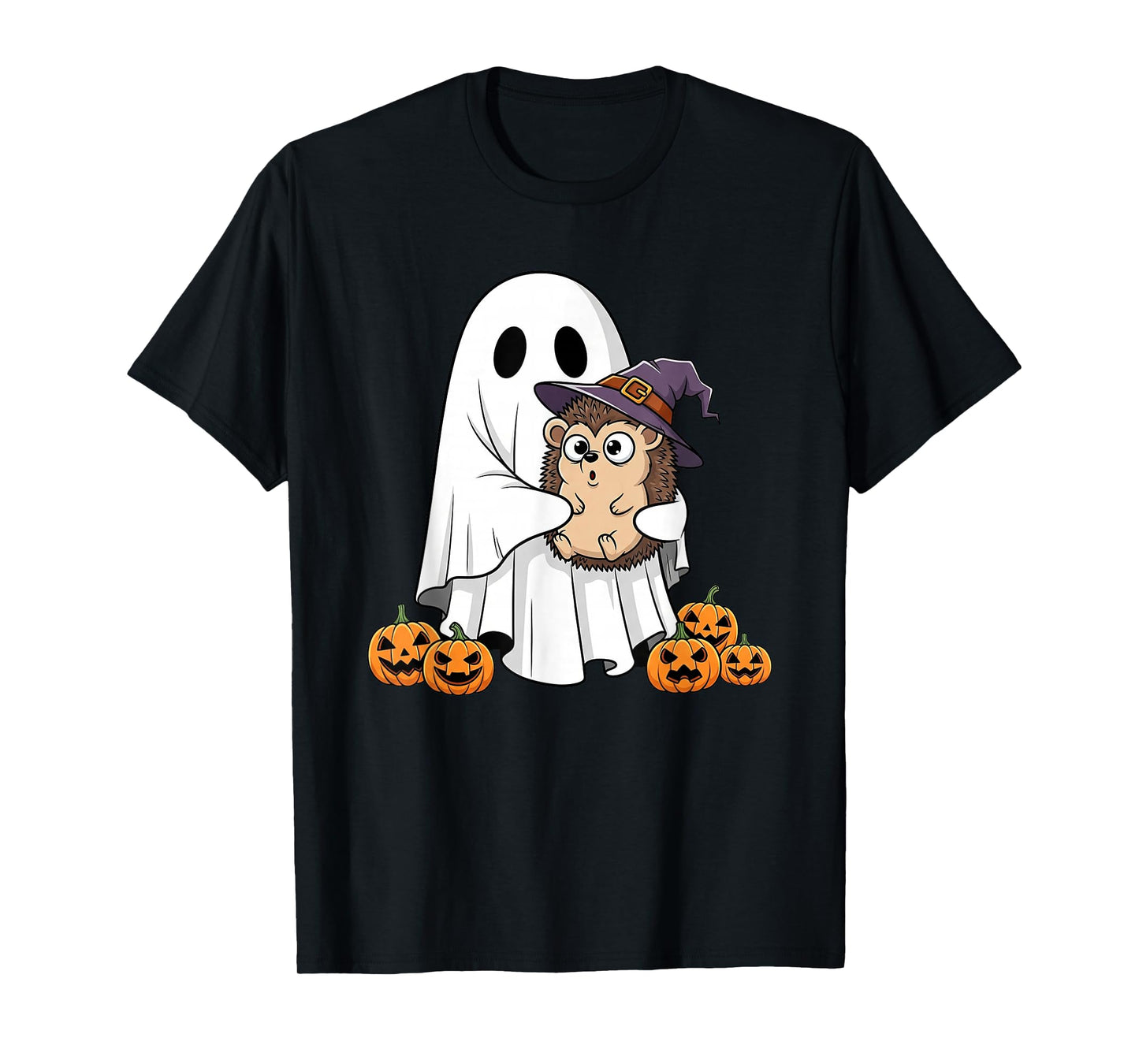 Funny Ghost Hedgehog Pumpkin Halloween Kids Mens Womens T-Shirt