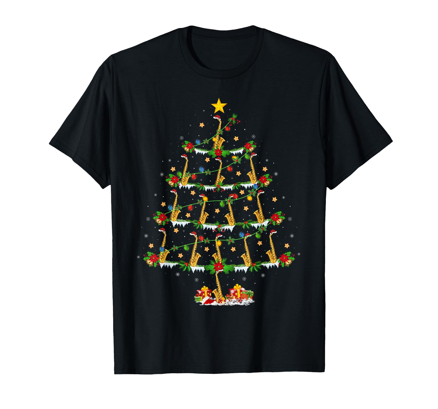 Saxophone Christmas Tree Lights Music Lover Musical Xmas T-Shirt