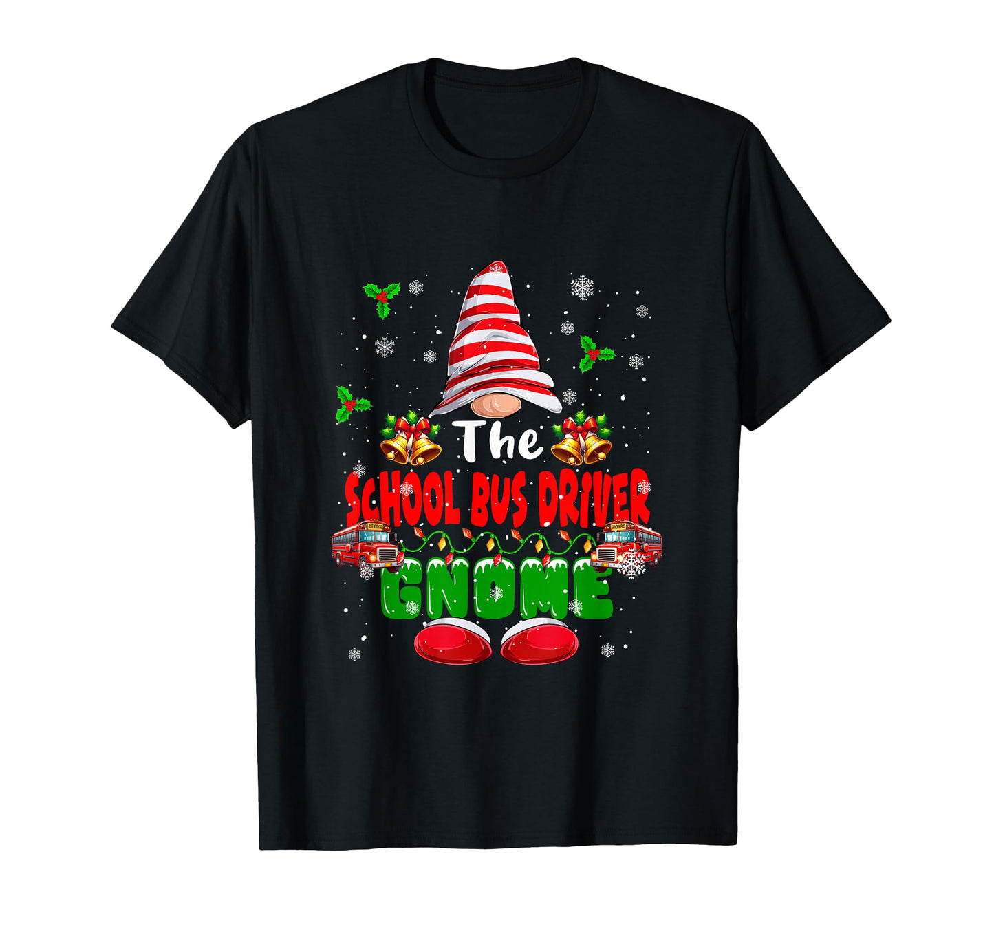 The School Bus Driver Gnome Christmas Colorful Job Team T-Shirt