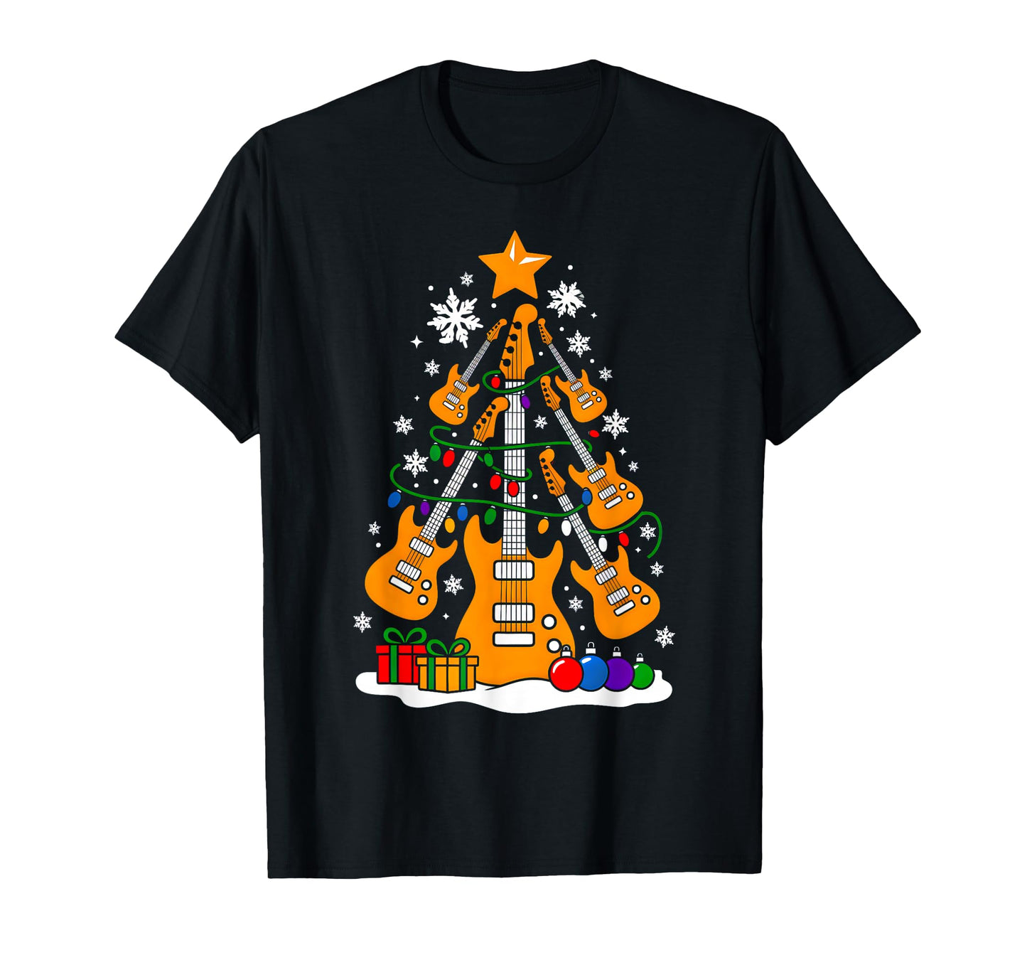 Christmas Guitar Rock Player Xmas Tree Music Lover Santa T-Shirt