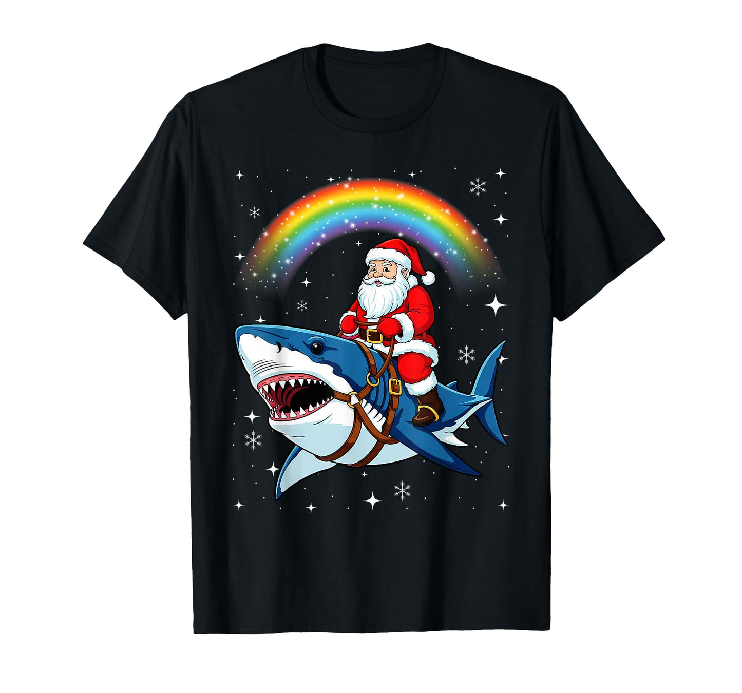 Santa Claus Riding Shark Christmas Boys Merry Sharkmas Xmas T-Shirt