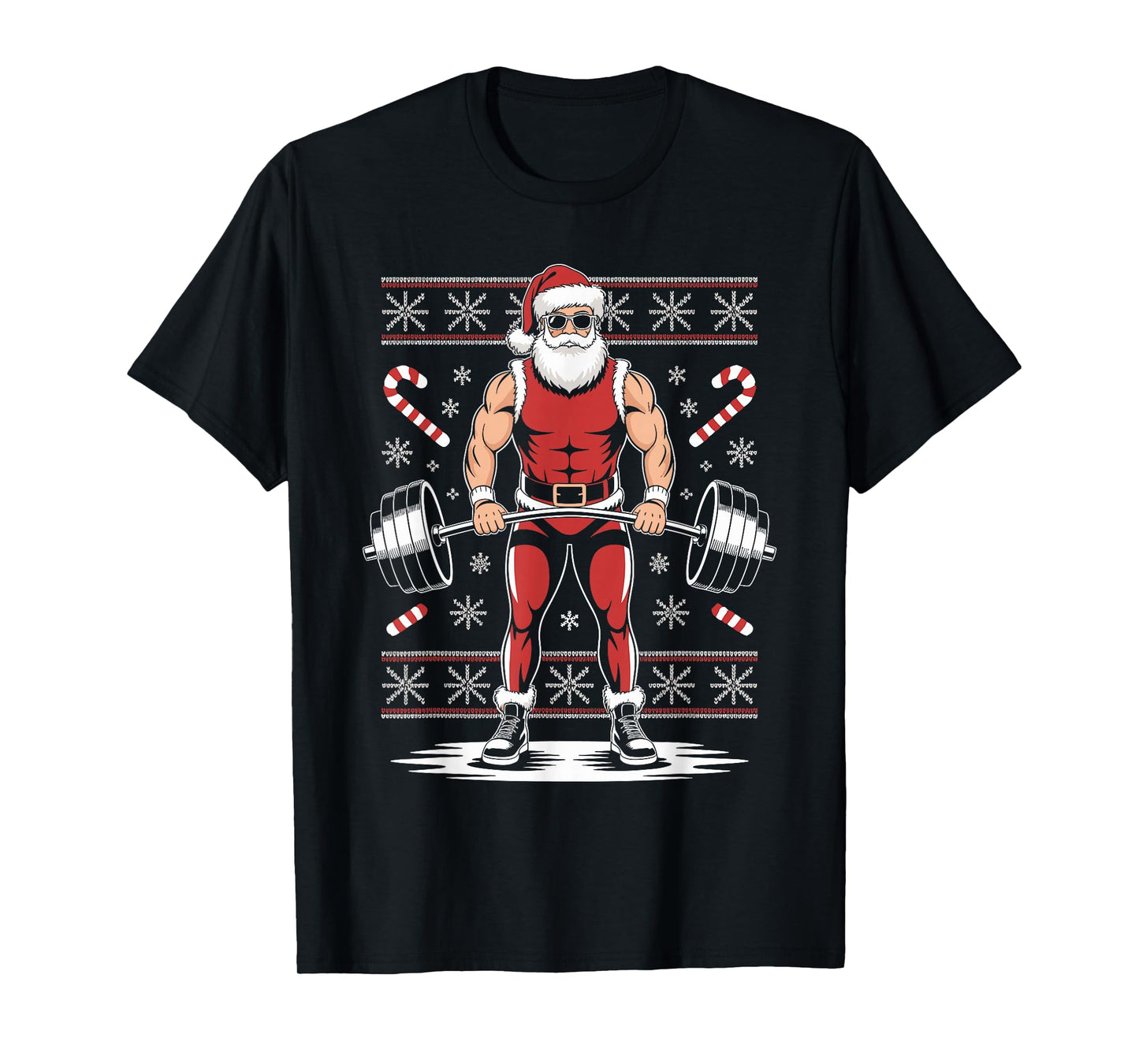 Santa Weightlifting Ugly Christmas Sweater Fitness Deadlift T-Shirt