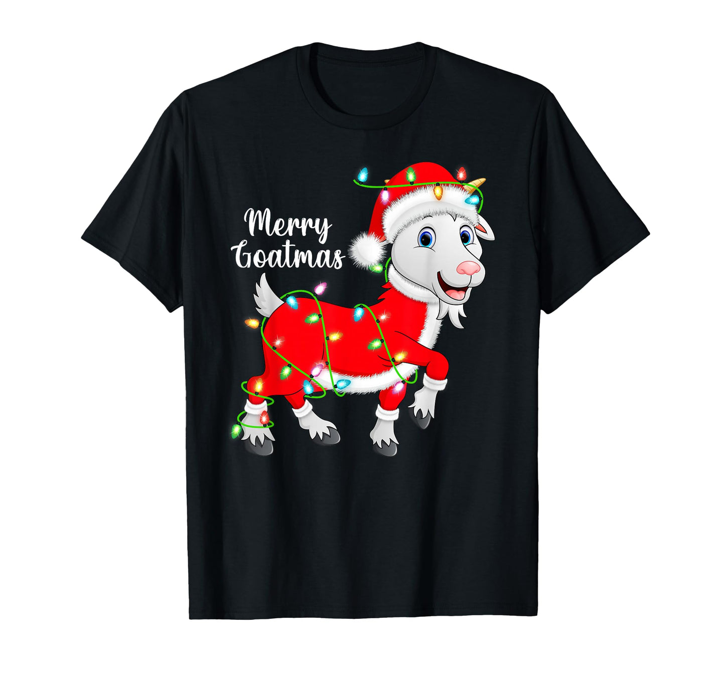 Goat Xmas Lights Funny Santa Costume Goat Christmas T-Shirt