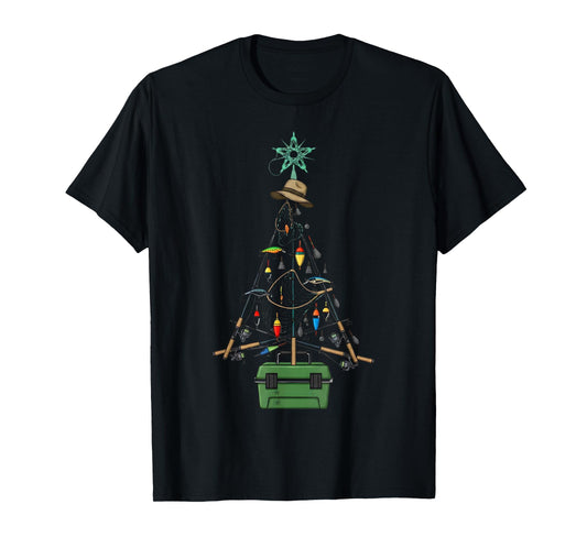 Fishing Christmas Tree Santa Cute Xmas Boys Kids Men Women T-Shirt
