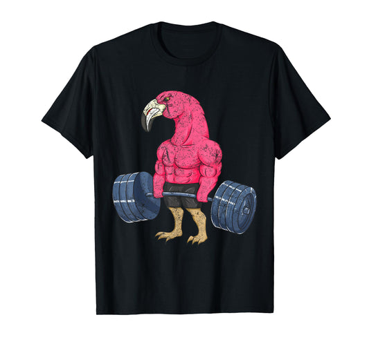 Vintage Flamingo Weightlifting Bodybuilder Muscle Fitness T-Shirt