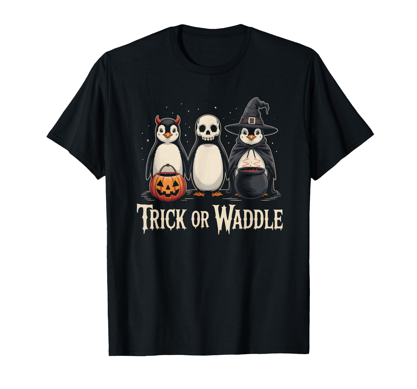 Vintage Penguin Trick or Waddle Spooky Halloween T-Shirt
