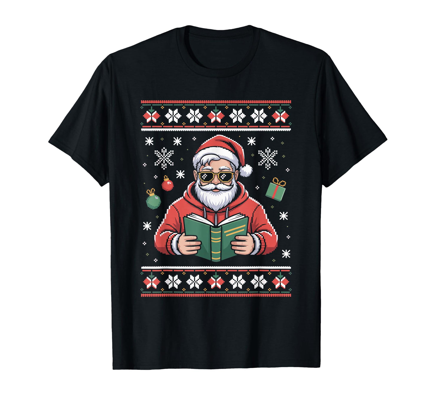 Santa Claus Reading Book Lover Ugly Christmas Sweater Xmas T-Shirt