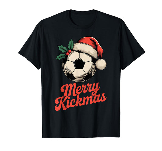 Merry Kickmas Christmas Funny Santa Soccer Ball Graphic T-Shirt