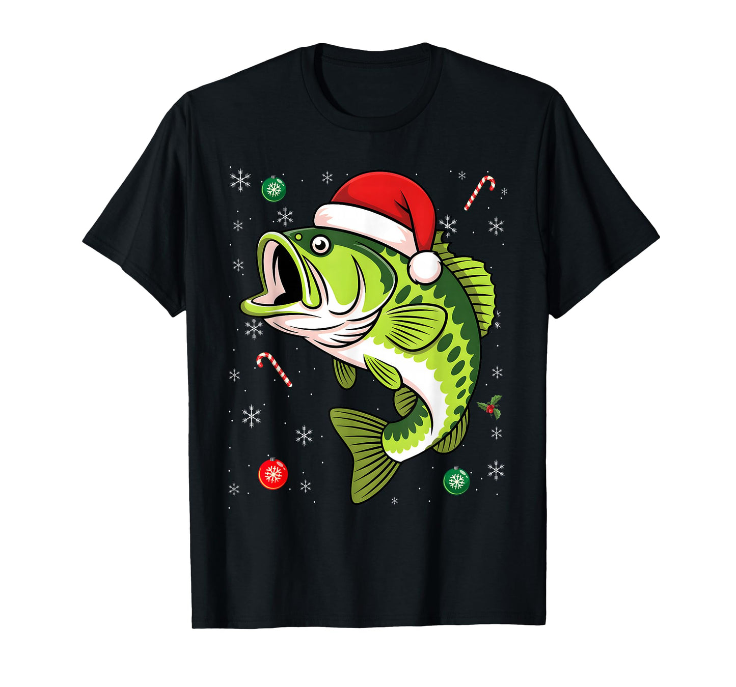 Bass Fishing Christmas Pajama Fish Santa Fisherman Angler T-Shirt