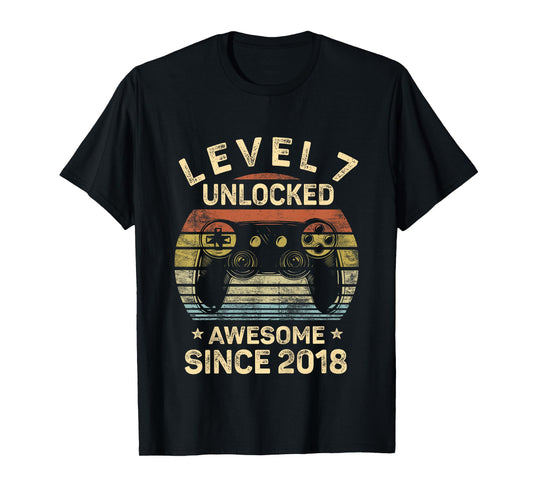 Kids Level 7 Unlocked 7th Birthday 7 Year Old Gifts Gamer Bday T-Shirt