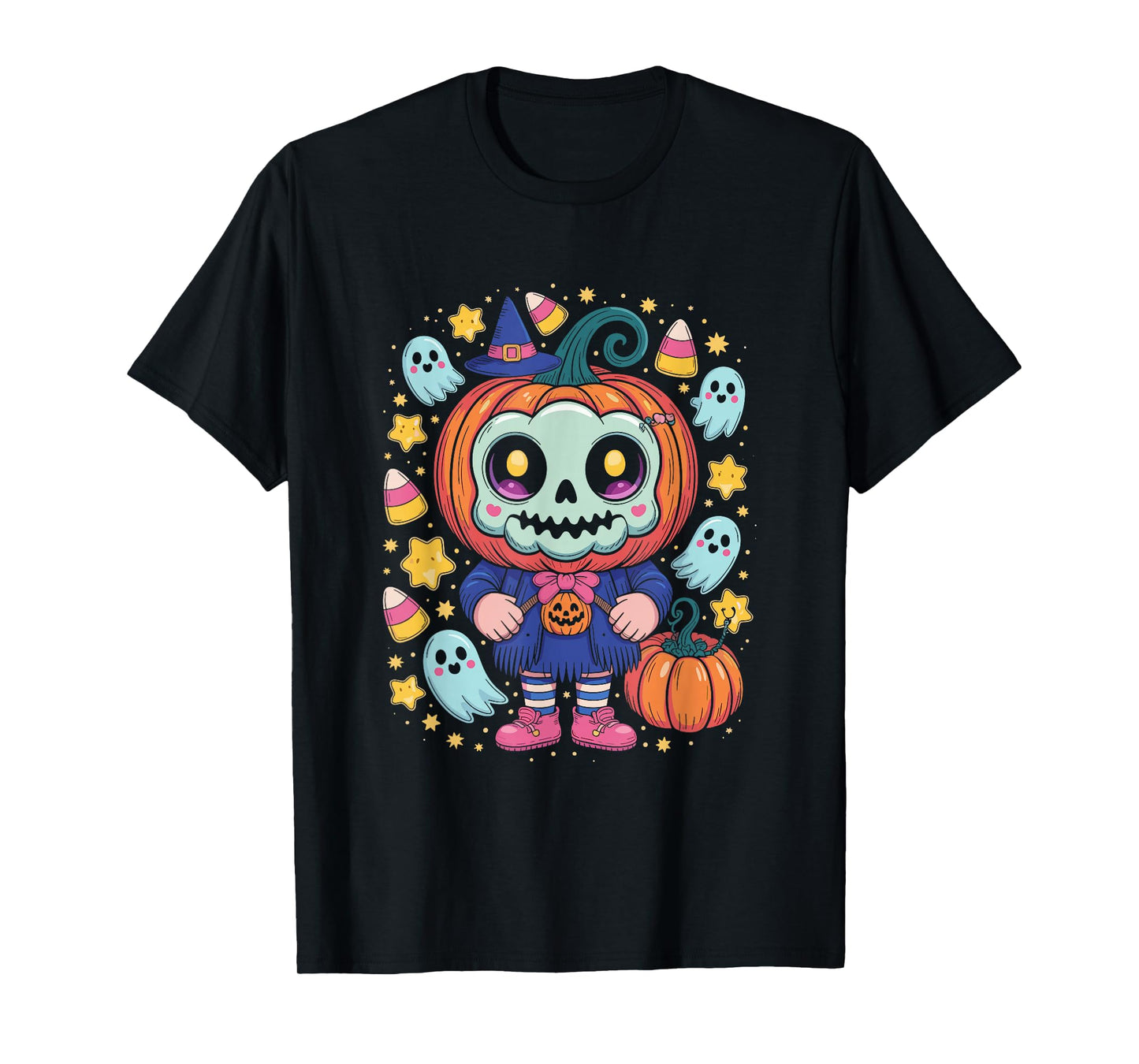 Pumpkin Girl Cute Skull Witch Candy Ghosts Halloween T-Shirt