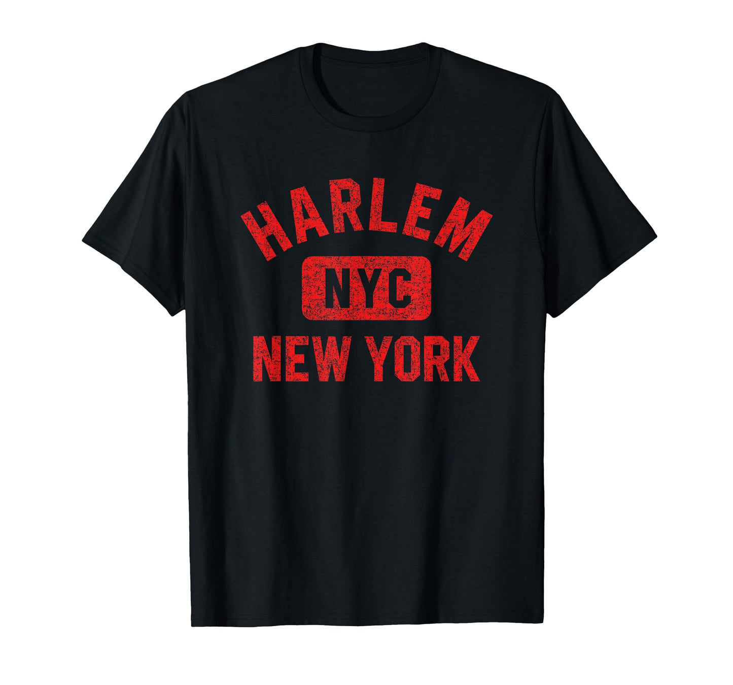 Harlem New York NYC Gym Style Distressed Red Print T-Shirt