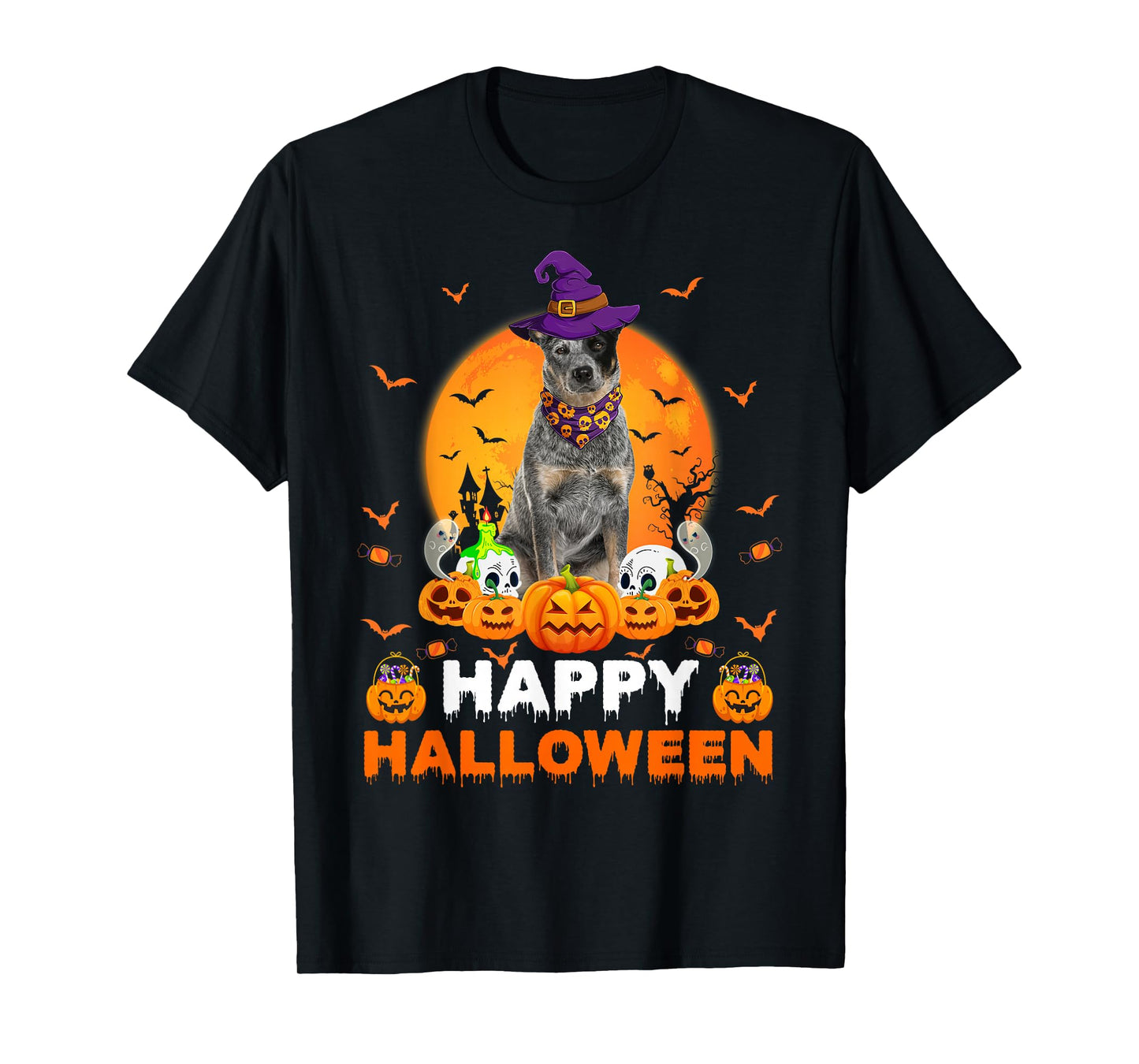 Halloween Blue Heeler Dog Vintage Pumpkin Funny Costume Dog T-Shirt