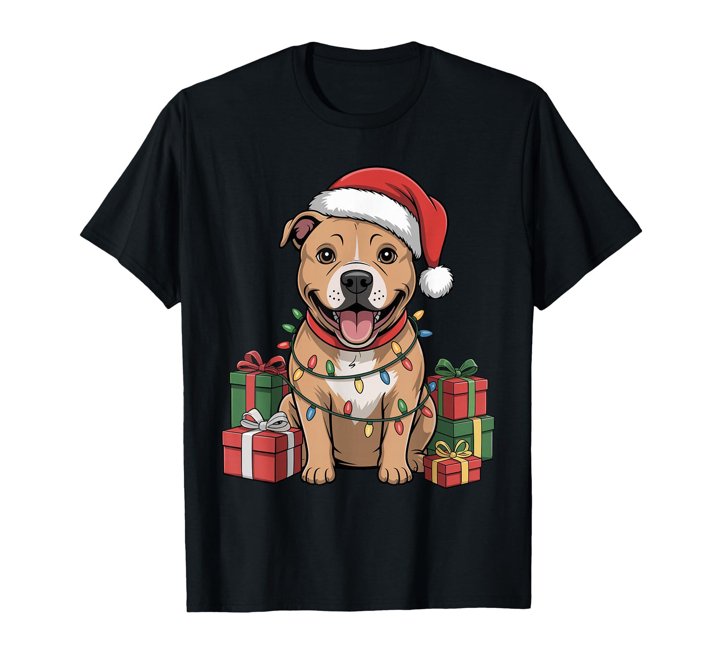 Cute Pitbull Santa Hat Christmas Pittie Dog Lover Holiday T-Shirt
