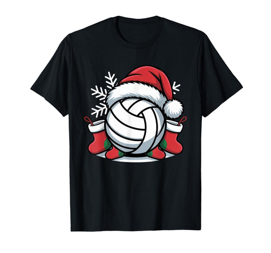 Festive Volleyball Santa Hat Fans Christmas Spirit T-Shirt