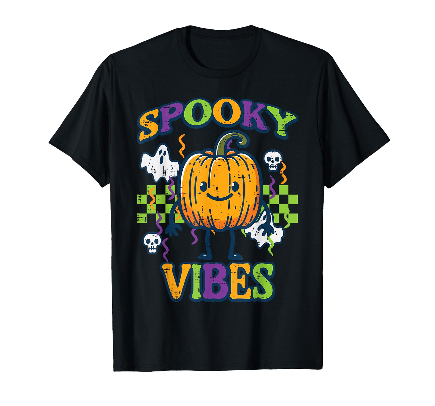 Halloween Pumpkin Spooky Vibes Retro Costume Women Kids Men T-Shirt