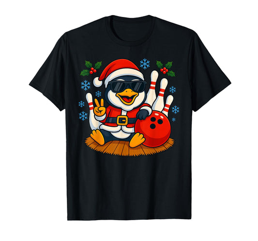 Cute Santa Penguin Bowling Christmas Funny Holiday Vibes T-Shirt