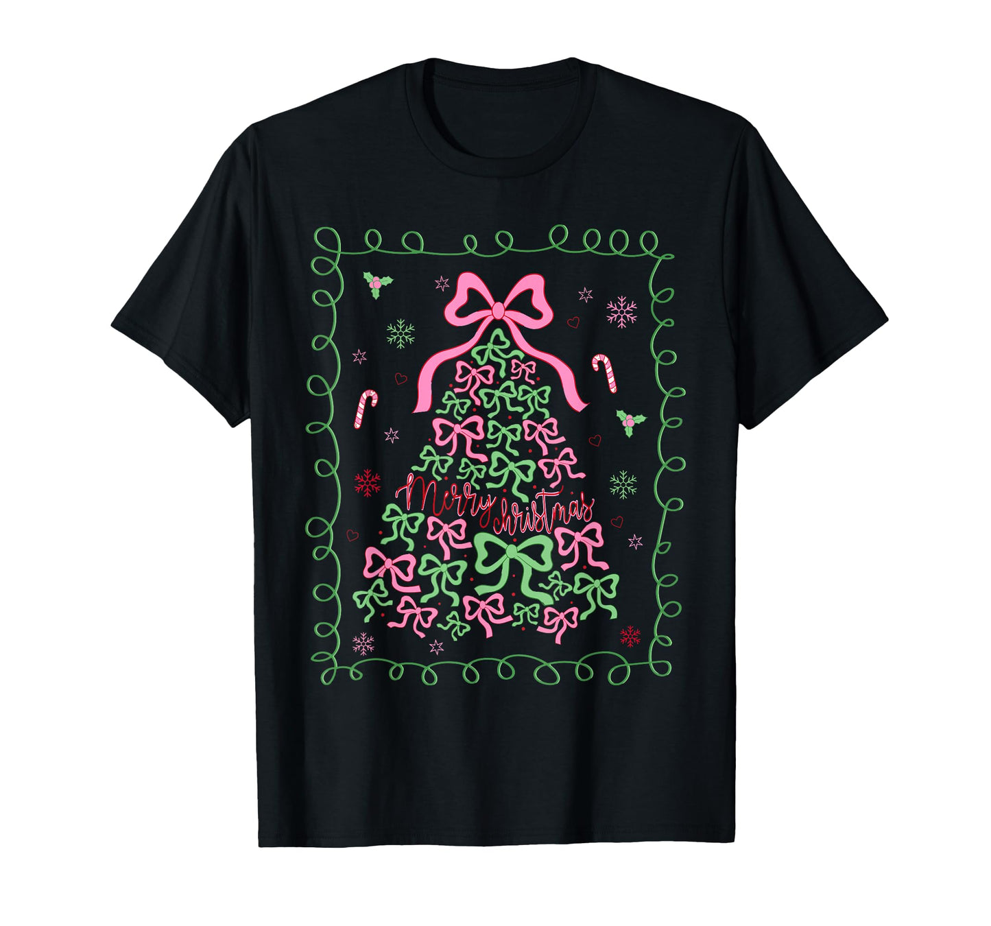 Coquette Bow Merry Christmas Xmas Tree Pajamas Holiday Funny T-Shirt