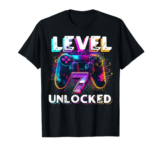 Level 7 Unlocked Shirt Funny Video Gamer 7th Birthday Gift T-Shirt
